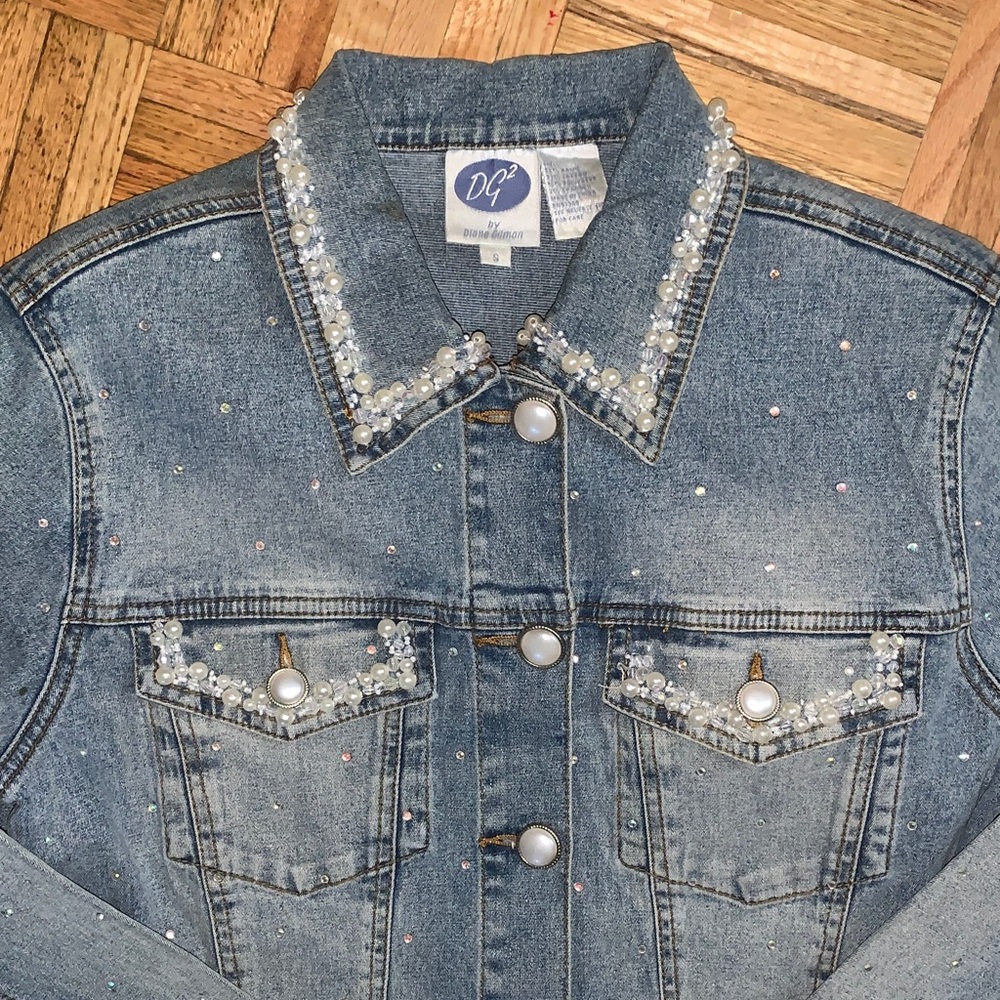 Retro Embellished Jean Jacket - Classic Denim Wash - Women’s Size Small